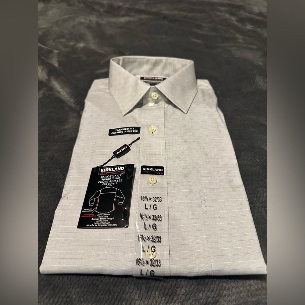 Kirkland Signature - Men's L (16 1/2) - Light Gray Long Sleeve Dress Shirt